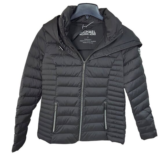 Michael Kors Hooded Packable Down Puffer Jacket Black Small MSRP $275 - Picture 9 of 9